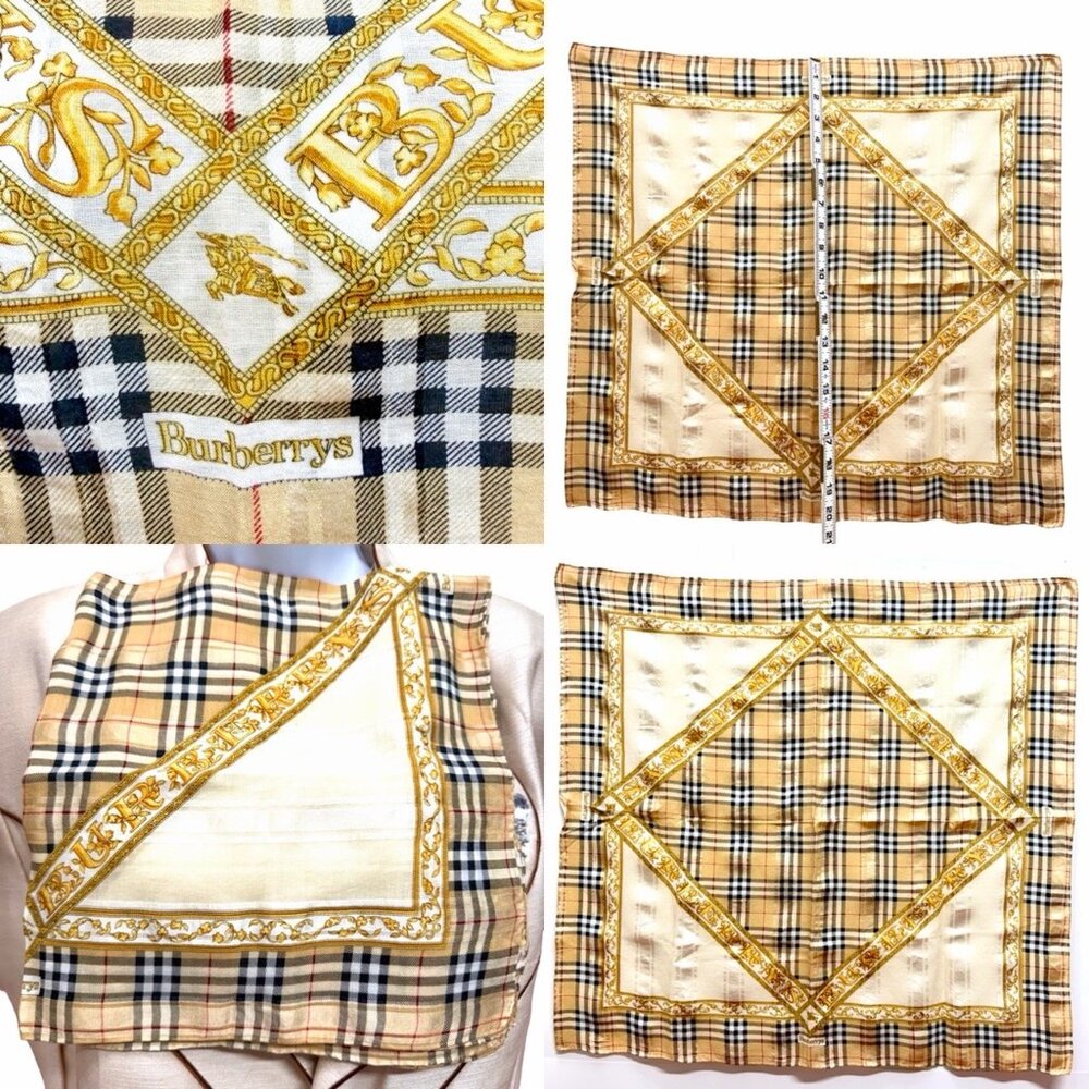 Burberry Miniscarf 23"x23", silk, beige gold black nova( striped (3 - Picture 5 of 7